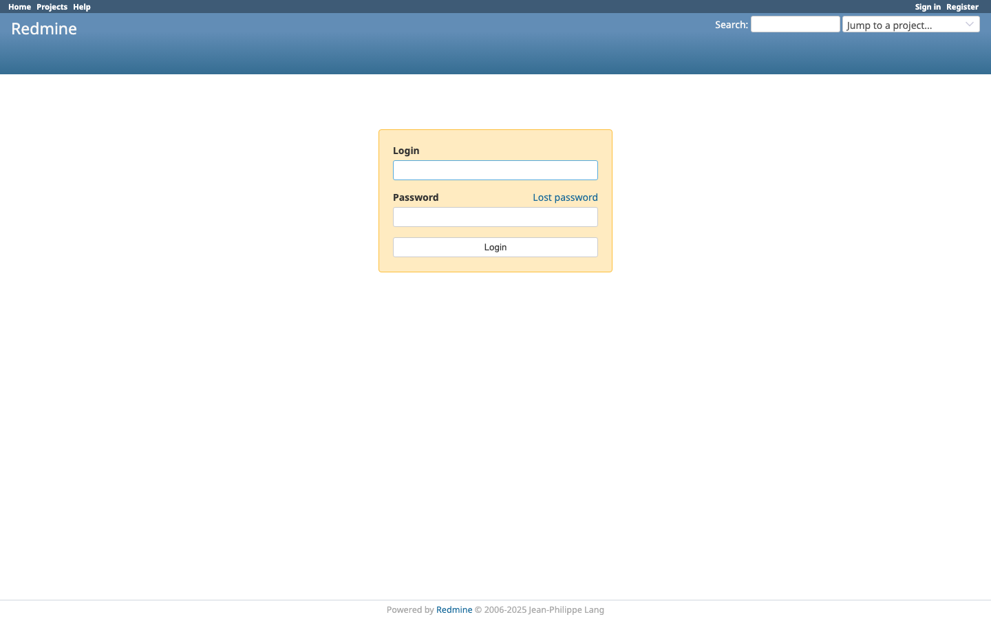 Redmine: страница входа